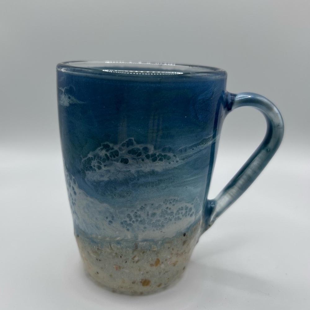 Freckled Flamingo Coffee /Tea Cup, Hand Poured Resin Glassware Ocean Beach Sea